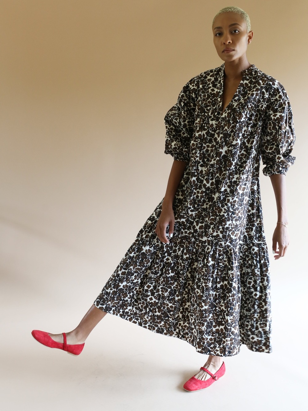 Apiece Apart Marias Maxi Dress XS Brown Floral V-Neck